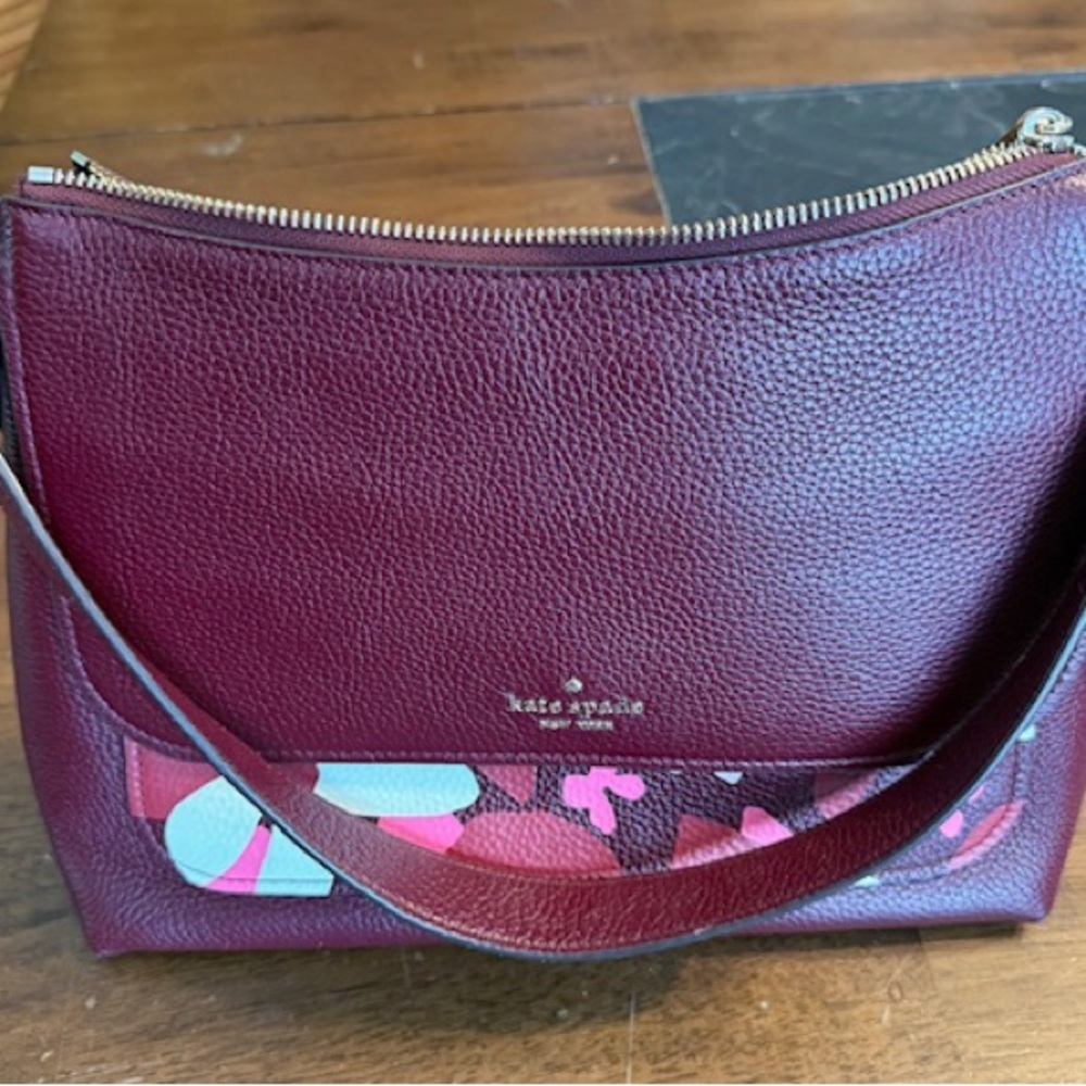 Kate Spade Melody Forest Floral Leather Shoulder Bag with Textured Finish